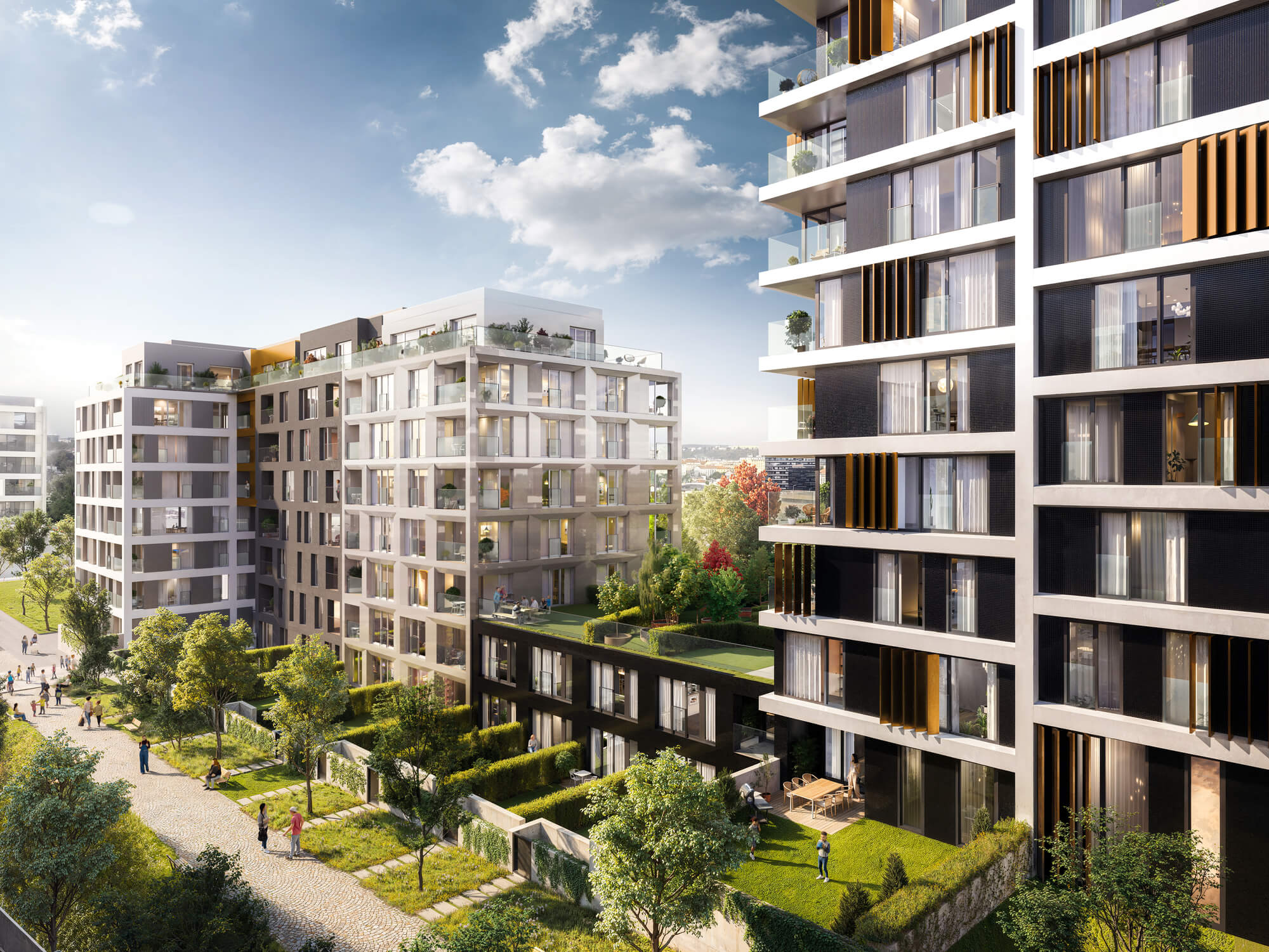 Rezidence Rohan City s balkony, předzahrádkami a zeleným okolím